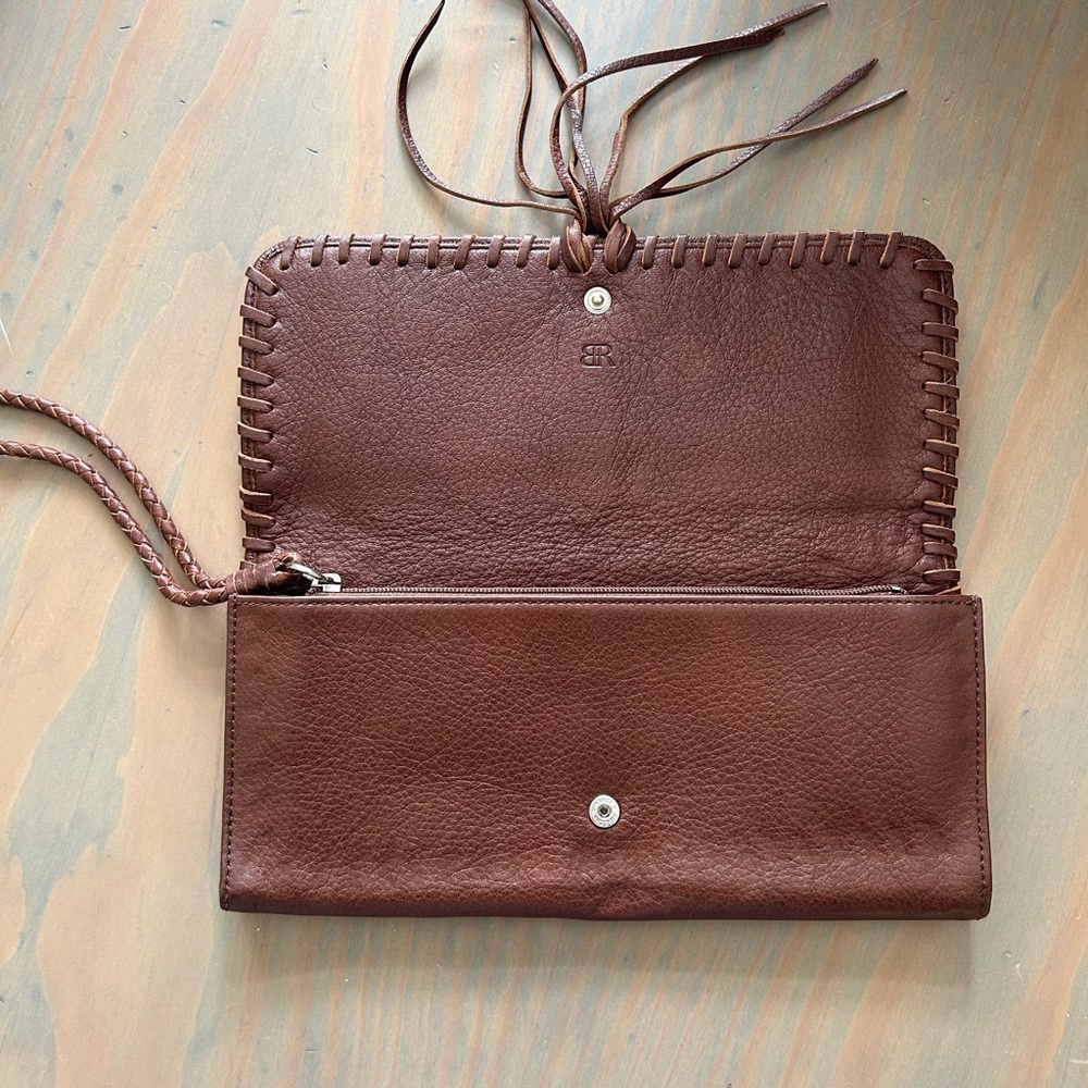 Banana Republic Brown Genuine Leather Snap and Zippered Wallet Wristlet - Picture 2 of 5
